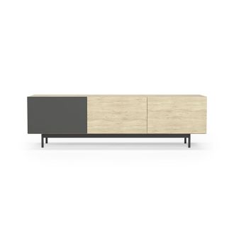 HERDASA Mueble Tv, Colecci&oacute;n Printed, En Melamina Con 3 Puertas. Roble-grafito
