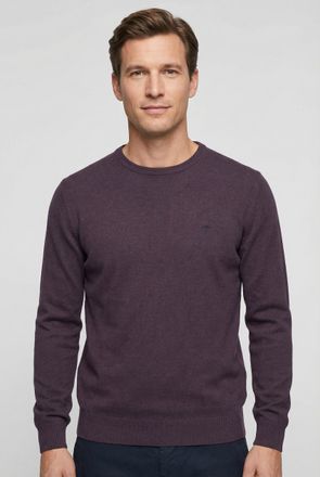 Fynch-Hatton Rundhalspullover FYNCH-HATTON, Herren, Gr. 4XL, aubergine, Strick, Obermaterial: 100% Baumwolle, unifarben, regular fit taillenbedeckt, Rundhals, Ripp