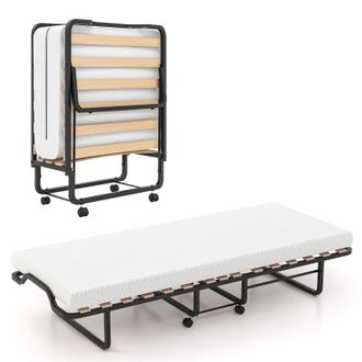 Costway Costway Folding Bed w/ Mattress Portable Foldable Guest Bed Portable Rollaway Bed in White | Size: Cot Bed