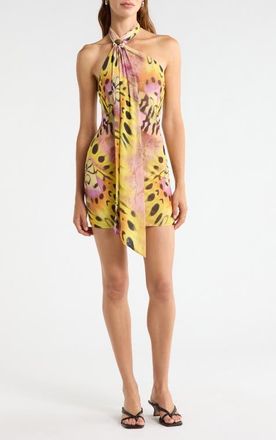 AFRM Brylee Butterfly Print Halter Minidress in Mauve Butterfly at Nordstrom, Size X-Large