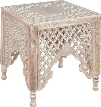 Beliani Mesa Auxiliar De Madera De Mango Clara 40 X 40 Cm Caf&eacute; Oriental Kadma