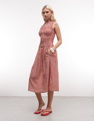 Daisy Street Vestito lungo rosso a quadretti arricciato con vita scesa