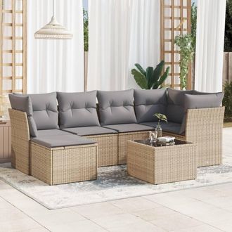 vidaXL Vidaxl - Set Sof&aacute;s De Jard&iacute;n 7 Piezas Y Cojines Rat&aacute;n Sint&eacute;tico Beige