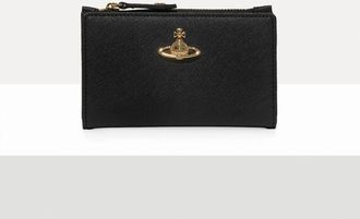 Vivienne Westwood Slim Flap Card Holder Saffiano Leather Plain Black One Size Women