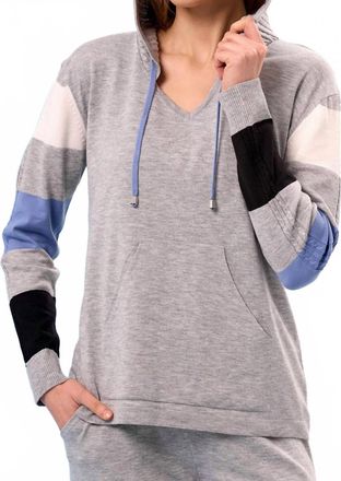 French Kyss V-Neck Color Block Hoodie In Slate/multi