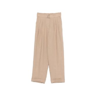 PANICALE Cropped Trousers, female, Beige, Size: S Belted Pleated Trousers