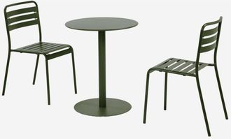 Sweeek Mesa De Jard&iacute;n Bistr&oacute; Redonda De Acero Con 2 Sillas