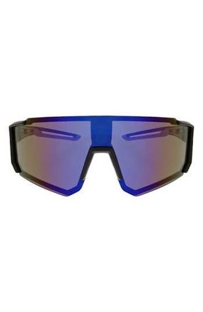 Hurley Semi Rim Polarized Shield Sunglasses in Black /Dark Blue Revo at Nordstrom Rack