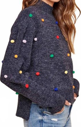 Sugarlips Womens Pom Pom Mock Neck Sweater In Navy