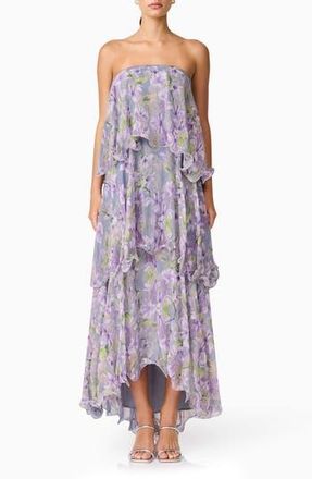 Elliatt Milena Floral Tiered Ruffle Georgette Maxi Dress in Fog Lilac at Nordstrom Rack, Size Xx-Large