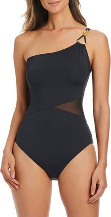 Bleu Rod Beattie Asymmetrical One-Shoulder One-Piece Swimsuit in Black at Nordstrom, Size 14