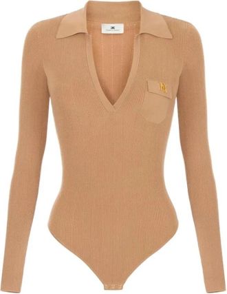 Elisabetta Franchi Body Tricot Pelle FK4 - Dames - Bodies - Bruin - L - Tops