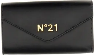 N&deg;21 Calf Leather with Removable Chain Strap Wallet - Black