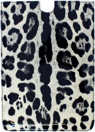 Dolce & Gabbana Womens Leopard Print Leather Tablet Case White Metal Hardware Card Cases
