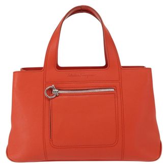 Ferragamo Gancini Handbag Leather Orange Leather Handbag (Pre-Owned)