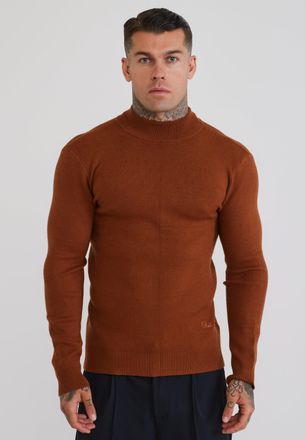 Siksilk Mens Burnt Orange LS High Neck Knitted Sweater XXL