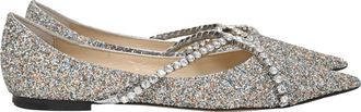 Jimmy Choo London Genevi Crystal Embellished Ballet Flats in Silver Glitter