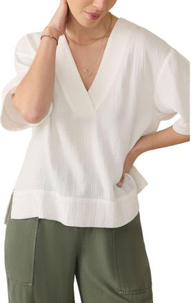 Faherty Dune Organic Cotton Gauze Popover Top in White at Nordstrom Rack, Size Xx-Small
