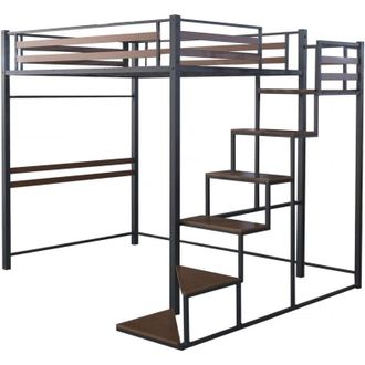 Habitat et Jardin Habitat Et Jardin - Letto a soppalco in metallo con scala lena - 140 x 200 cm - Nero e marrone noce
