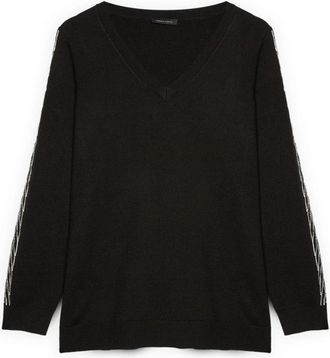 Fiorella Rubino Trui met V-hals en Strass Versieringen - Dames - V-hals truien - Zwart - XL - Polyester - Truien & Vesten