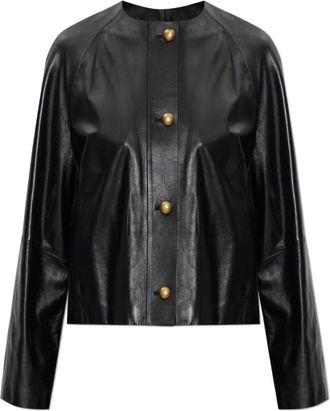 Max Mara Jassen, Dames, Zwart, S, Katoen, Bouquet Leren Jas