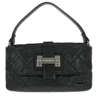 Chanel Door Latch Flap Shoulder Quilted Leather Black Leather Handbag (Pre-Owned)