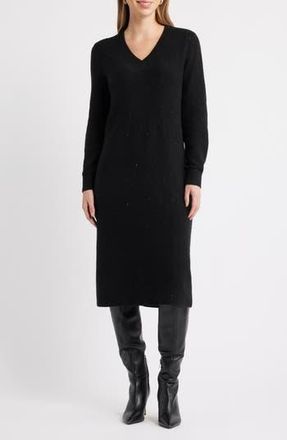 Caslon Sequin Long Sleeve Sweater Dress in Black at Nordstrom Rack, Size X-Large