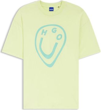 HUGO BOSS Cotton-jersey T-shirt with melted-effect Happy HUGO print