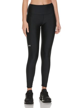 Under Armour Womens Standard HeatGear High No-Slip Waistband Pocketed Leggings, Black (001)/White, X-Small Short