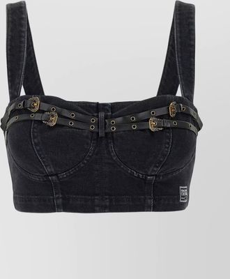 Versace Jeans Couture denim strap top belted detail