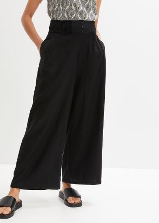 Bonprix Marlene-Hose BONPRIX, Damen, Gr. 38, N-Gr, schwarz (l&auml;nge: regul&auml;r), Web, Obermaterial: 55% Leinen, 45% Viskose, unifarben, loose fit kn&ouml;chellang, Hos