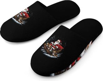 Generic Santa And Dogs Chrismtas Mens Cozy House Slippers Winter Warm Shoes with Anti-Slip Sole for Travel Indoor Outdoor