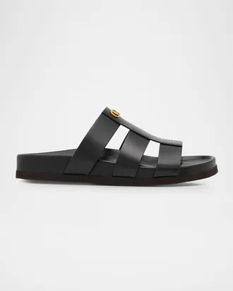 Valentino Garavani Men & apos;s Studshield Calfskin VLogo Slide Sandals
