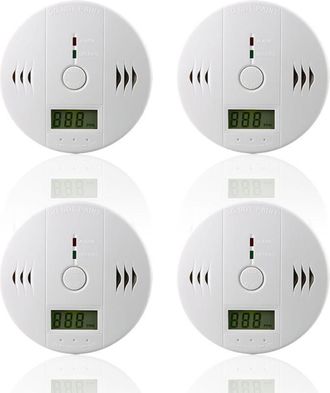 OEM Detector Monoxido De Carbono - Alimentacion Por Pilas - Alarma Sonora 85 Db Y Visual Led - Para Cocina Y Bano - 4 Unidades