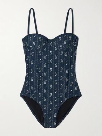 Tory Burch Costume Da Bagno Stampato Con Ferretto - Blu
