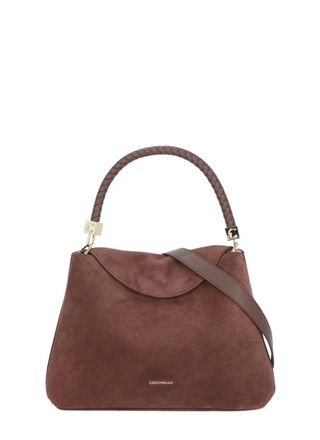 Coccinelle Medium Suede Leather Shoulder Bag with Woven Handle