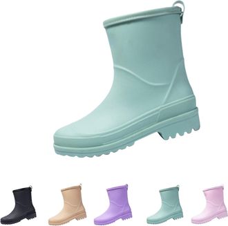 Generic Slip On Rain Boots for Womens Wellington Mid Calf Boots with Plush Lined Waterproof, Anti-Slip Ankle Snow Booties Ladies Winter Warm Outdoor Rain Shoe