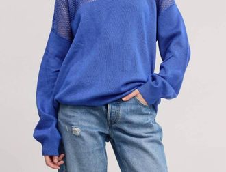 Mimosa Crochet Mesh Long Sleeve Knit Sweater In Blue