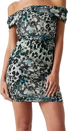 Guess Kleedjes, Dames, Groen, S, Off Shoulder Veridana Dress Aquarelle Leopar