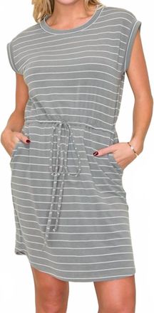 Staccato Drawstring Waist Stripe Dress In Olive