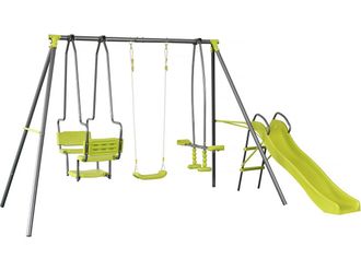 Habitat et Jardin Columpio Met&aacute;lico ludo Ii Con Tobog&aacute;n Y 4 Aparatos - Verde