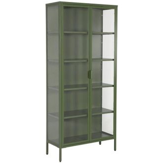 Sweeek Sideboard, steel and tempered glass china cabinet with 2 doors Green 80x35x180 cm - Arkansas