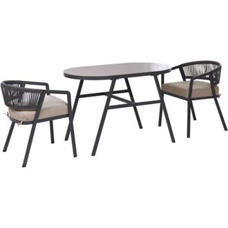 Beliani Garden Bistro Set Grey Steel Frame Synthetic Weave Style Chairs with Oval Table MUROS