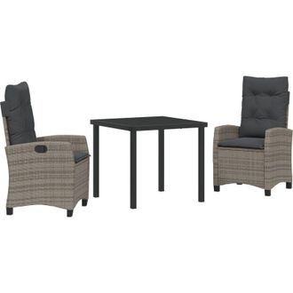 vidaXL Conjunto De Comedor De Jard&iacute;n 3 Pcs Gris Rat&aacute;n Sint&eacute;tico Vidaxl