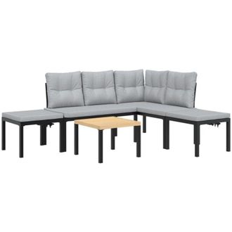 vidaXL Set Sof&aacute;s Jard&iacute;n Y Cojines 5 Pzas Acero Recubierto Polvo Negro Vidaxl