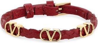 Valentino Garavani VLOGO Braided Leather Bracelet in Red at Nordstrom