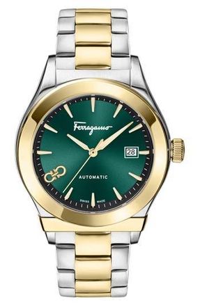Ferragamo 1927 Automatic Two-Tone Bracelet Watch, 42mm in Green/Two Tone at Nordstrom Rack
