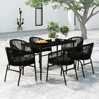 vidaXL Juego De Comedor Para Jard&iacute;n 7 Piezas Negro Vidaxl