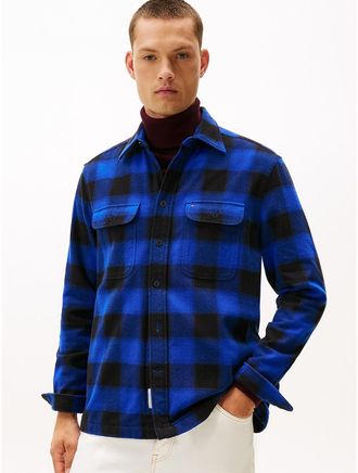 Tommy Hilfiger Mens Brushed Flannel Check Print Shirt Jacket - Blue - XS