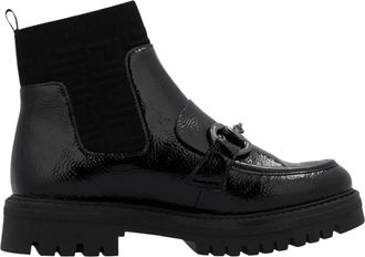 Rieker Enkellaars met lak-effect en kettingdetail - Dames - Schoenen - Zwart - Maat: 40 EU Leer